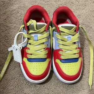 Off-White Red, Yellow, and Blue Kids Sneakers